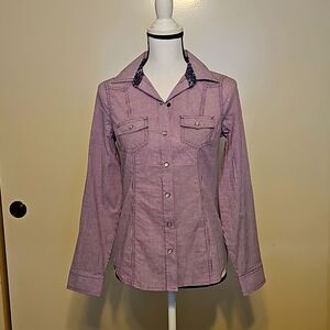 Purple Gingham Western Pearl Snap Button Down Shirt